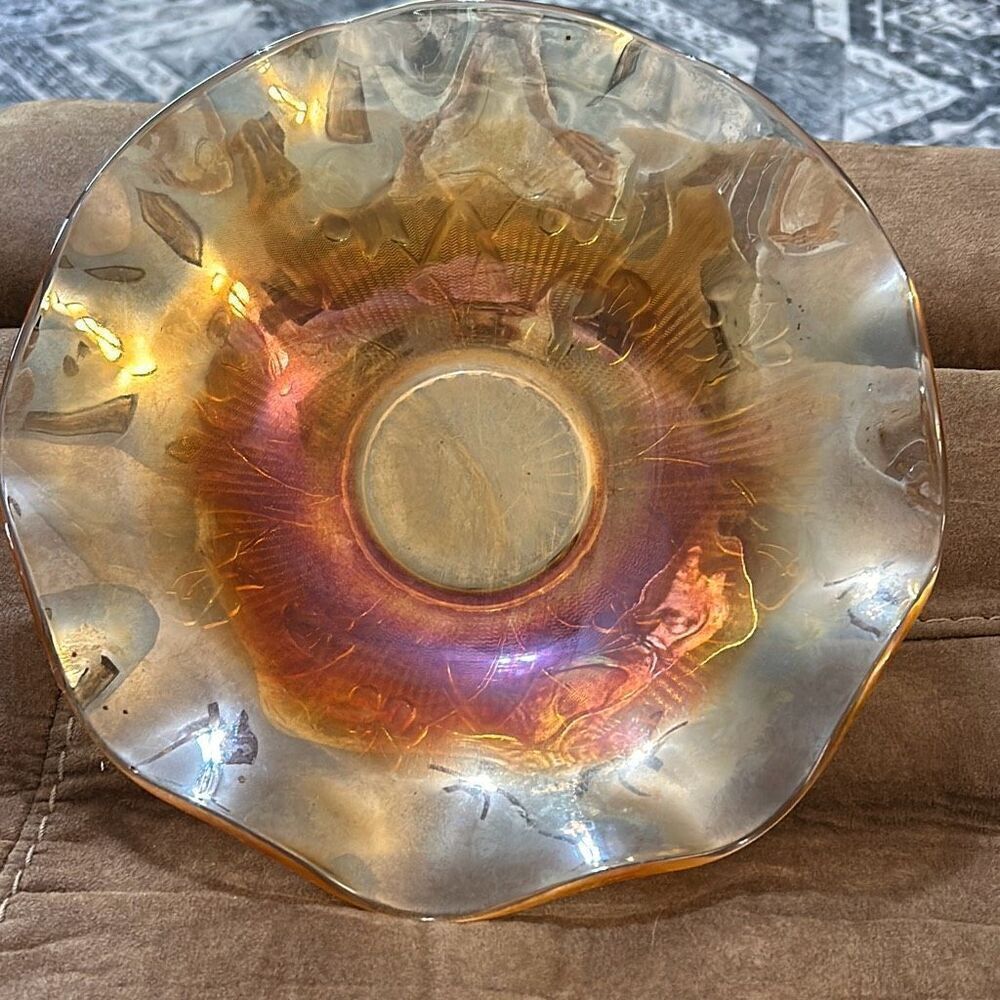 Vintage Carnival Glass Ruffled Bowl – Iridescent – Early 20th Century‎
